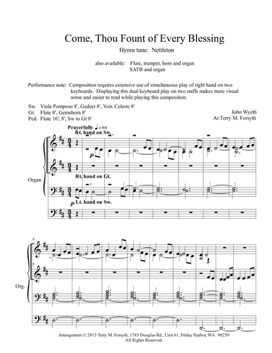 "Come, Thou Fount of Every Blessing", organ solo (arr. Terry M. Forsyth)
