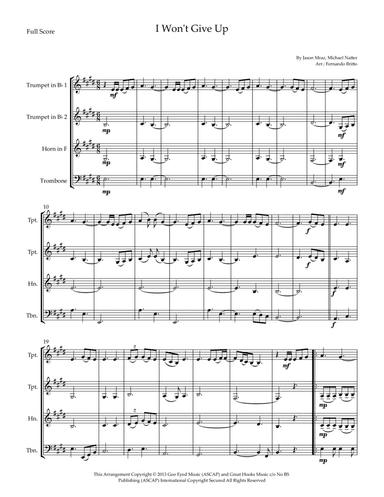 I Won't Give Up (arr. Fernando Britto)