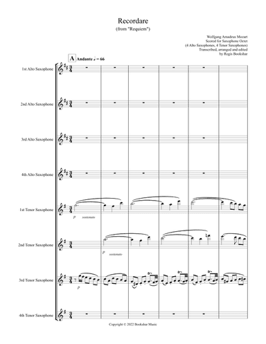 Recordare (from "Requiem") (F) (Saxophone Octet - 4 Alto, 4 Ten) (arr. Regis Bookshar)