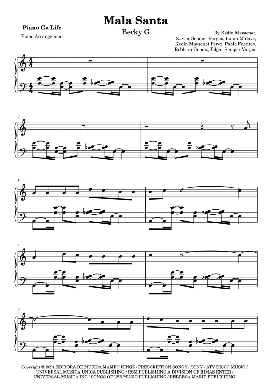 Mala Santa (arr. Piano Go Life)