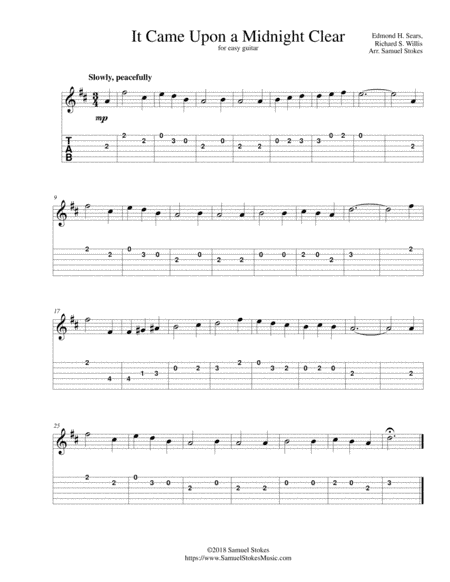 It Came Upon a Midnight Clear (It Came Upon the Midnight Clear) - for easy guitar with TAB (arr. Samuel Stokes)