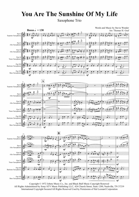 You Are The Sunshine Of My Life (arr. Thomas H. Graf)