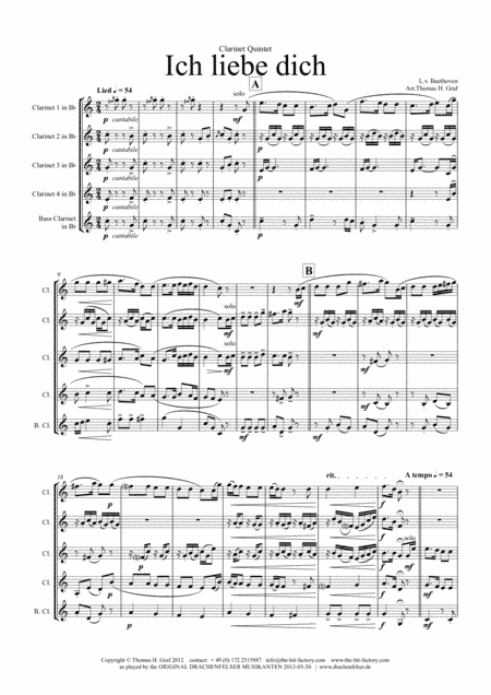 Ich liebe dich - Beethoven goes Polka - Clarinet Quintet (arr. Thomas H. Graf)