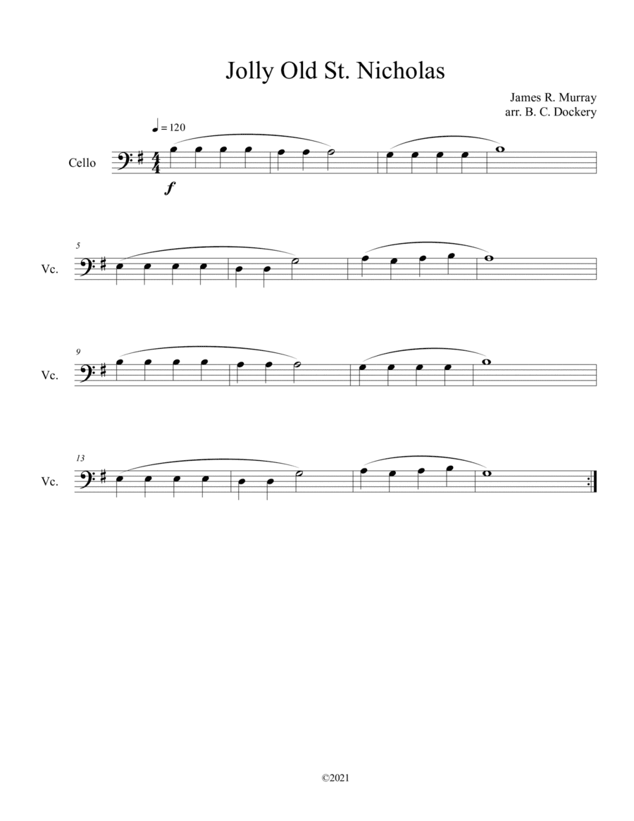 Jolly Old St. Nicholas (Cello Solo) (arr. B. C. Dockery)