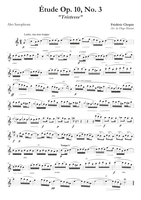 Etude Op. 10, No. 3 for Alto Saxophone and Piano (arr. Diego Marani)