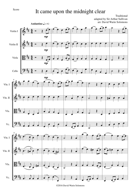 It came upon the midnight clear for string quartet (arr. Sir Arthur Sullivan, David Warin Solomons)