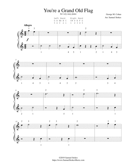 You're a Grand Old Flag - for very easy piano (arr. Samuel Stokes)