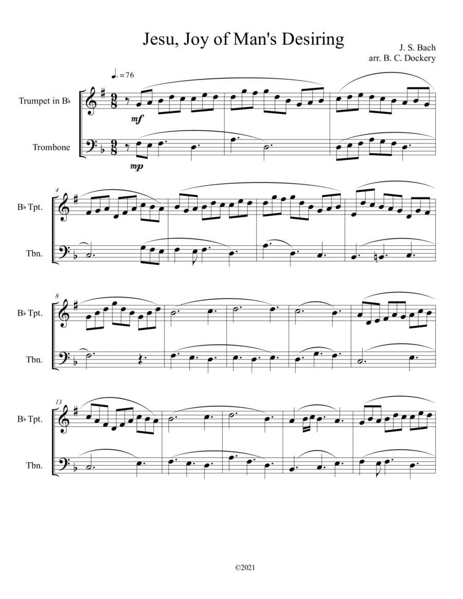 Jesu, Joy of Man's Desiring (Trumpet and Trombone Duet) (arr. B. C. Dockery)