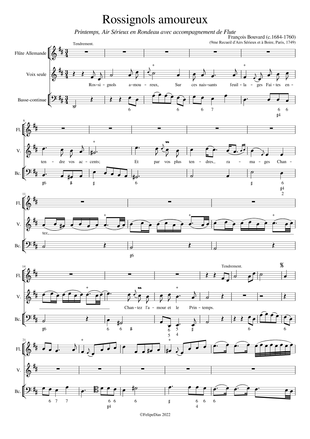 Rossignols amoureux (Printemps) (arr. Early Music Scores)