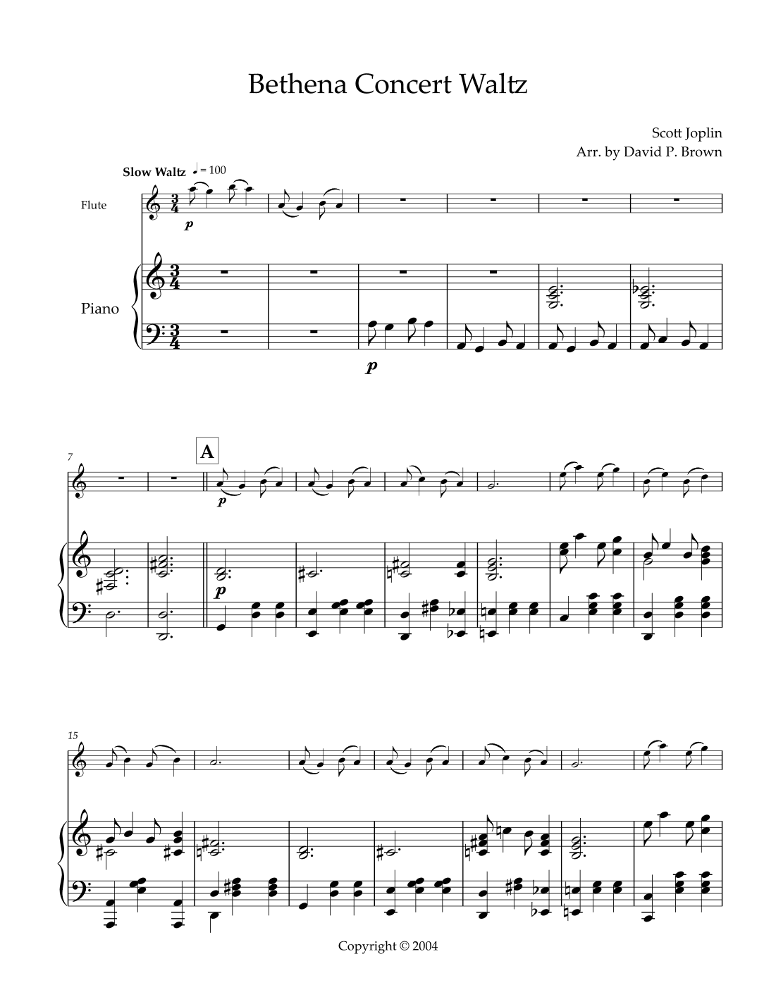 Bethena Concert Waltz for Solo Flute and Piano (arr. David Brown)