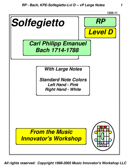 CPE Bach - Solfegietto - Large Note Version - (Key Map Tablature) (arr. John M. Honeycutt)