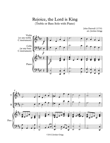 Rejoice, the Lord is King (Treble or Bass Solo with Piano) (arr. Jordan Grigg)