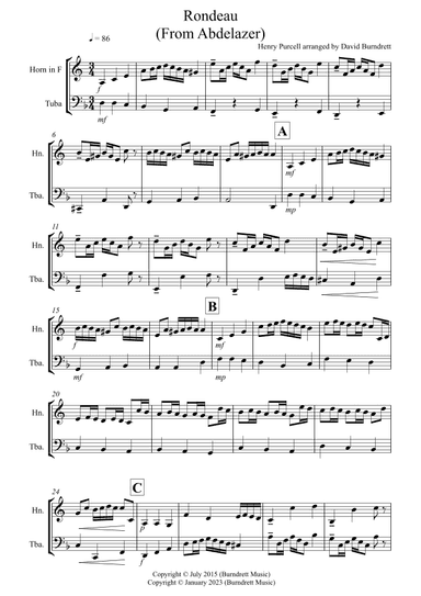 Rondeau (from Abdelazer) for French Horn and Tuba Duet (arr. David Burndrett)