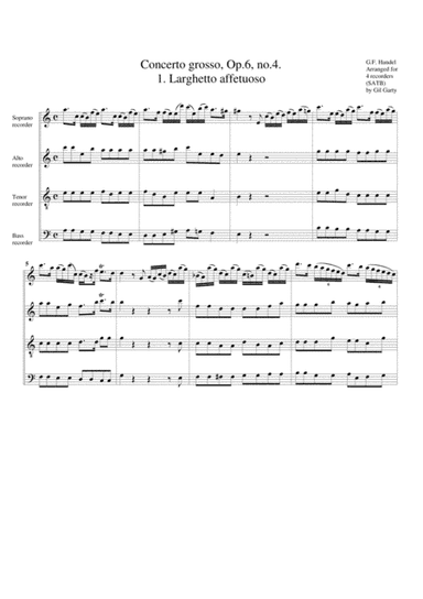 Concerto grosso Op.6, no.4 (arrangement for 4 recorders) (arr. Gil Garty)