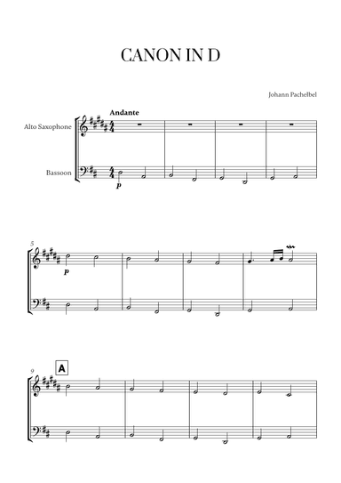 Canon in D (for Alto Sax and Bassoon) (arr. Cadenza Editions)