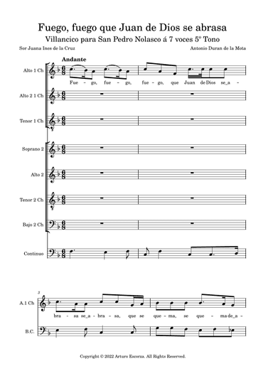 "Fuego, fuego" - Villancico para San Pedro Nolasco á 7 - Antonio Duran de la Mota - Score Only (arr. Arturo Escorza)