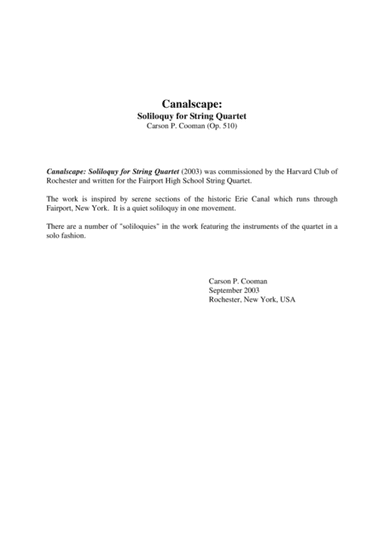 Carson Cooman: Canalscape: Soliloquy for String Quartet (2003)
