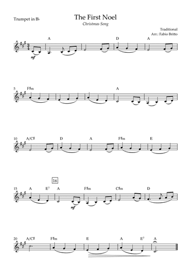 The First Noel (Christmas Song) for Trumpet in Bb Solo with Chords (arr. Fabio Britto)