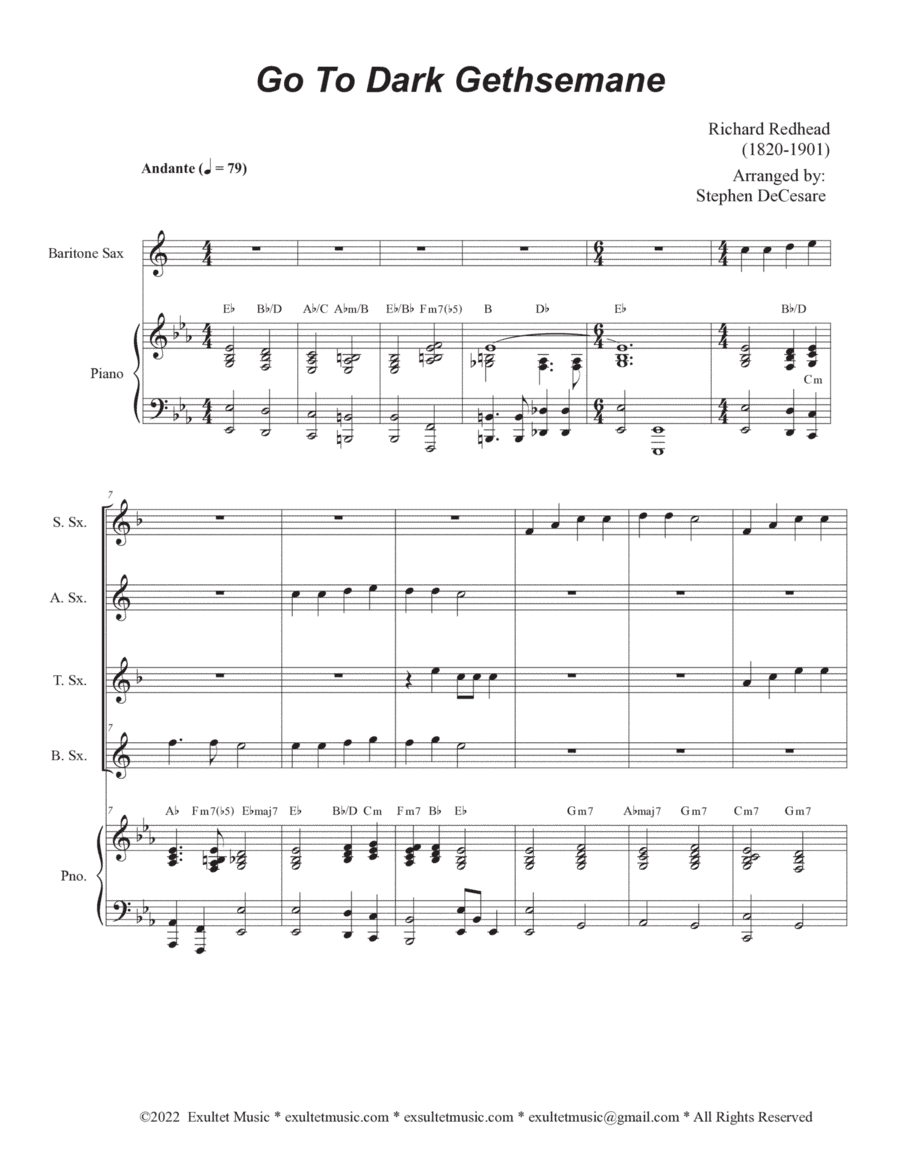 Go To Dark Gethsemane (Saxophone Quartet and Piano) (arr. Stephen DeCesare)