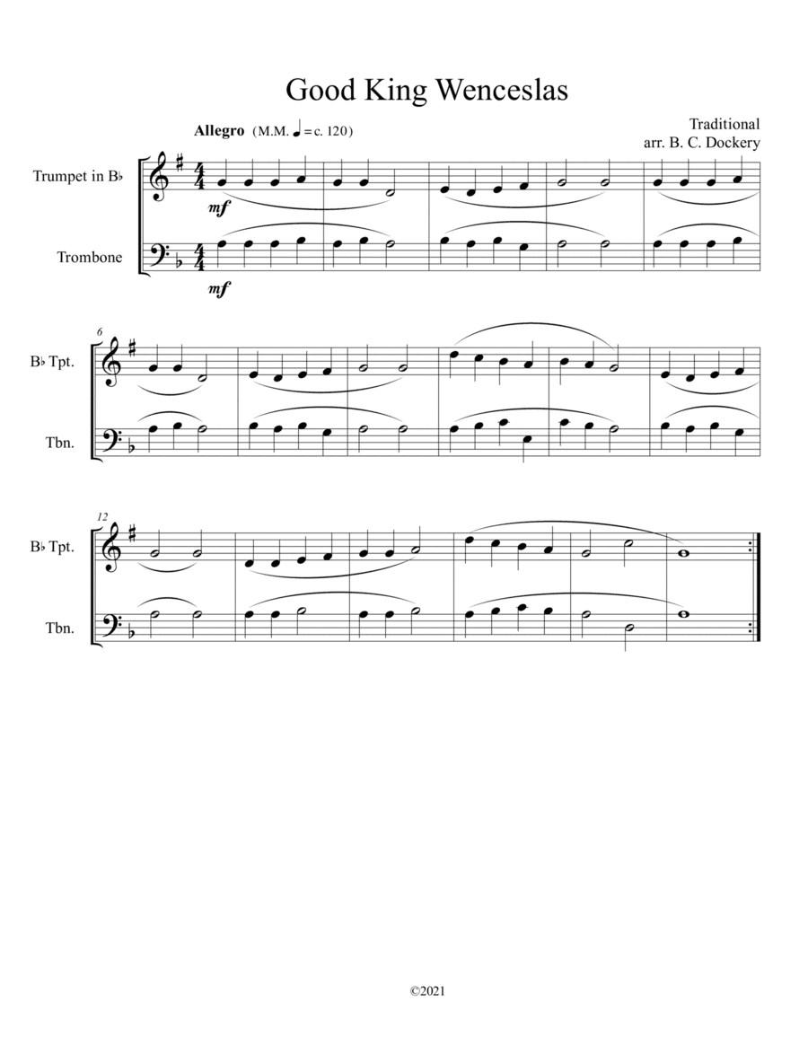 Good King Wenceslas (Trumpet and Trombone Duet) (arr. B. C. Dockery)