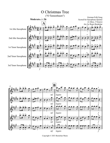 O Christmas Tree (G) (Saxophone Quintet - 2 Alto, 3 Tenor) (arr. Regis Bookshar)