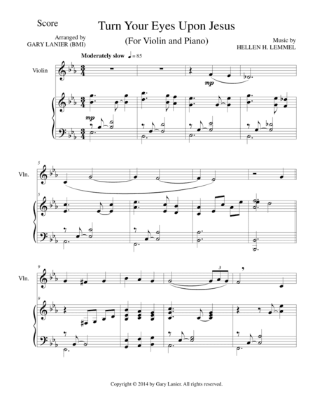 TURN YOUR EYES UPON JESUS, Violin & Piano (Score & Parts included) (arr. Gary Lanier)