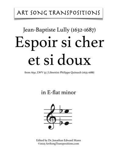 LULLY: Espoir si cher et si doux (transposed to E-flat minor) (arr. ArtSongTranspositions.com)