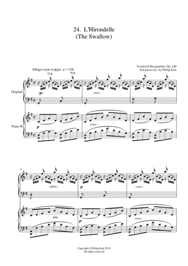 24.  L'Hirondelle (The Swallow) 25 Easy and Progressive Studies Opus 100 for 2 pianos Friedrich Burg (arr. Philip Kim)