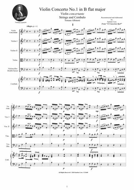 Albinoni - Violin Concerto No.1 in B flat Op.9 for Violin, Strings and Cembalo (arr. Santino Cara)