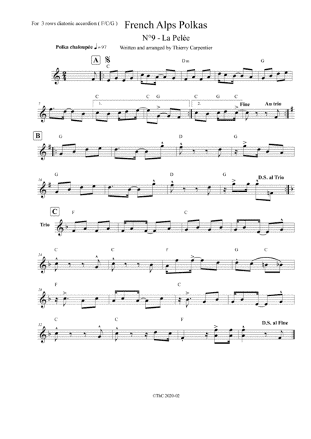 A french fresh polka, for 3 rows diatonic accordion (F-C-G). The 9th among 12 polkas