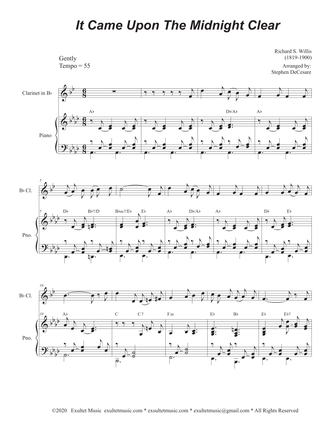 It Came Upon The Midnight Clear (Bb-Clarinet solo and Piano) (arr. Stephen DeCesare)
