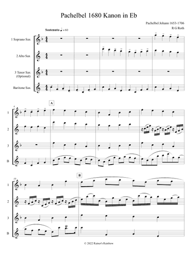 Pachelbel Canon in Eb Sax Quartet (arr. R G Roth)