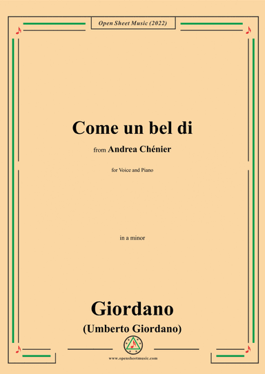 Giordano-Come un bel di,in a minor,from Andrea Chénier,for Voice and Piano (arr. Open Cloud)