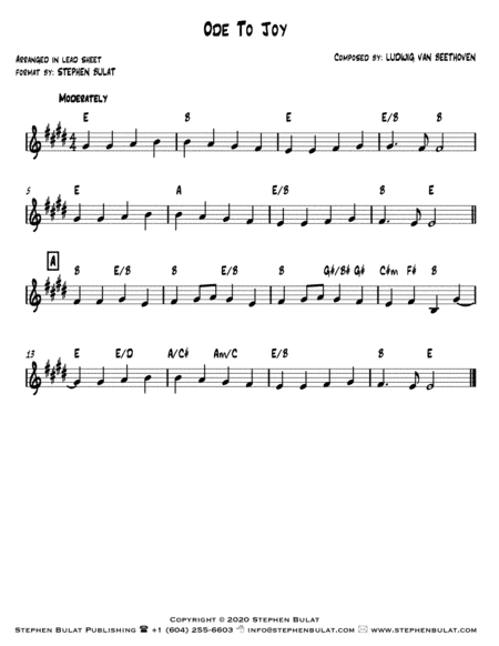 Ode To Joy (Beethoven) - Lead sheet (key of E) (arr. Stephen Bulat)