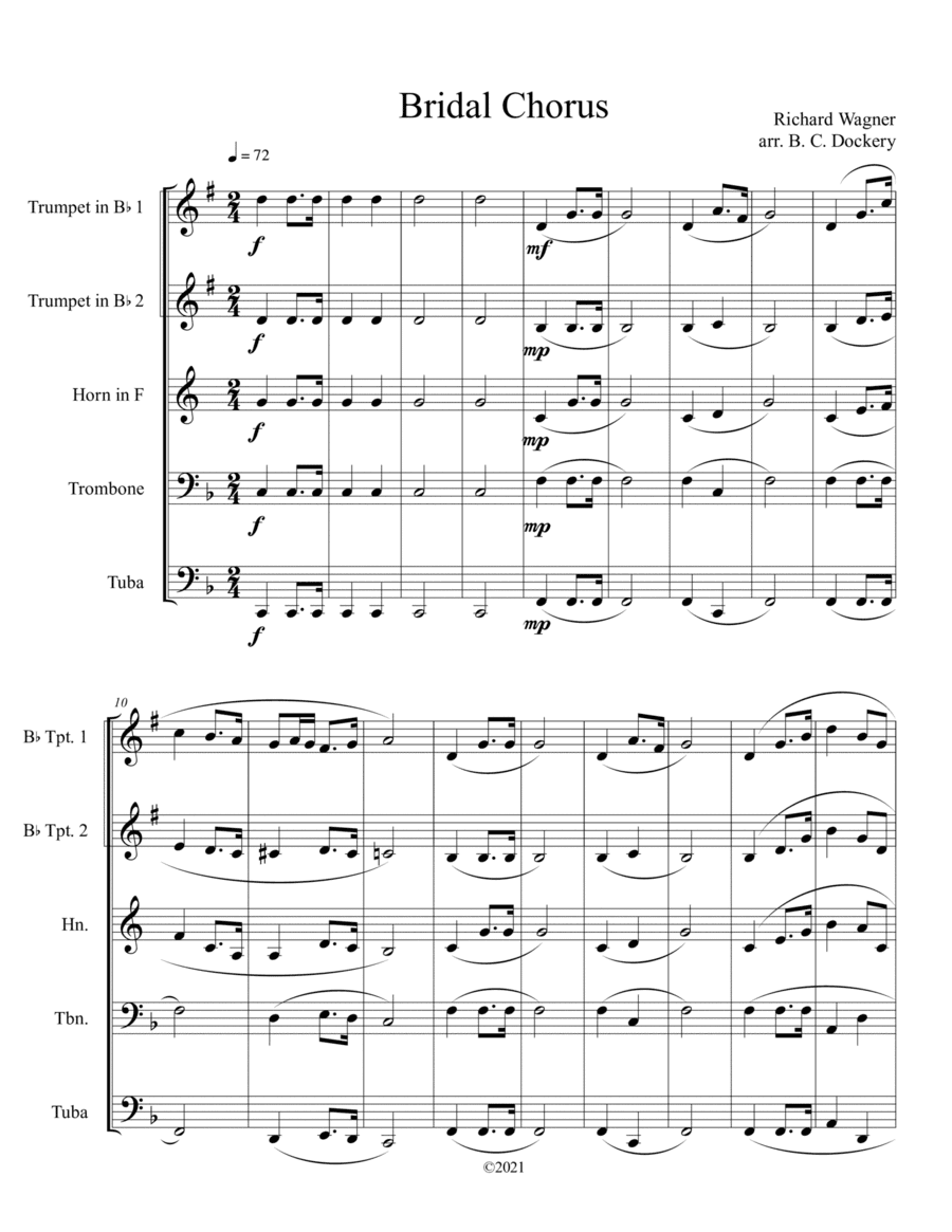 Bridal Chorus (Here Comes the Bride) for Brass Quintet (arr. B. C. Dockery)