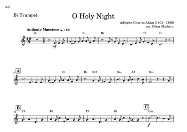 O Holy Night - Bb Trumpet Solo - W/Chords (arr. César Madeira)