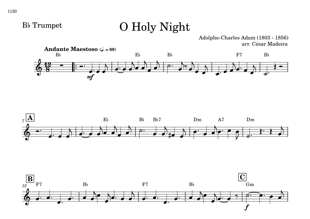 O Holy Night - Bb Trumpet Solo - W/Chords (arr. César Madeira)