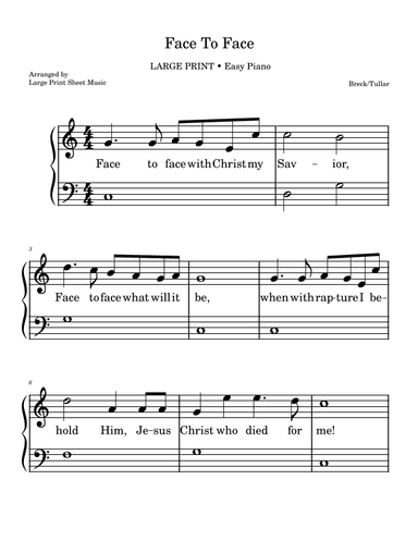 Face To Face Hymn • LARGE PRINT • Easy Piano Solo (arr. Large Print Sheet Music)