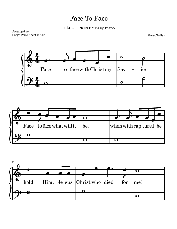 Face To Face Hymn • LARGE PRINT • Easy Piano Solo (arr. Large Print Sheet Music)