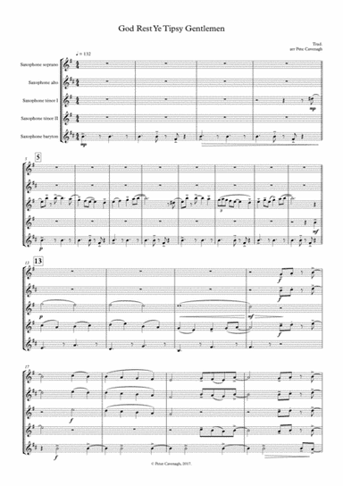 God Rest Ye Tipsy Gentlemen for Saxophone Quintet (arr. Pete Cavenagh)