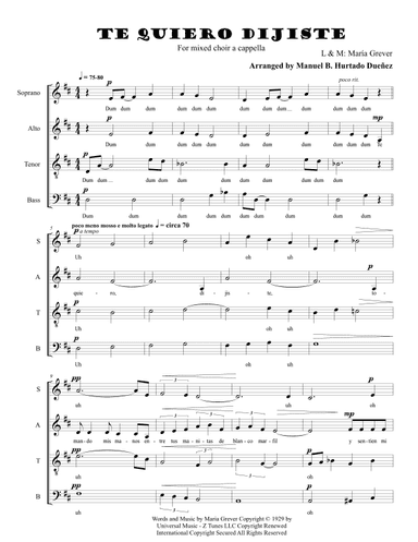 Te Quiero Dijiste (arr. Manuel B. Hurtado Dueñez)