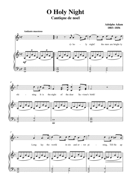 Adam-O Holy night in F Major, for Voice and Piano (arr. MPS)