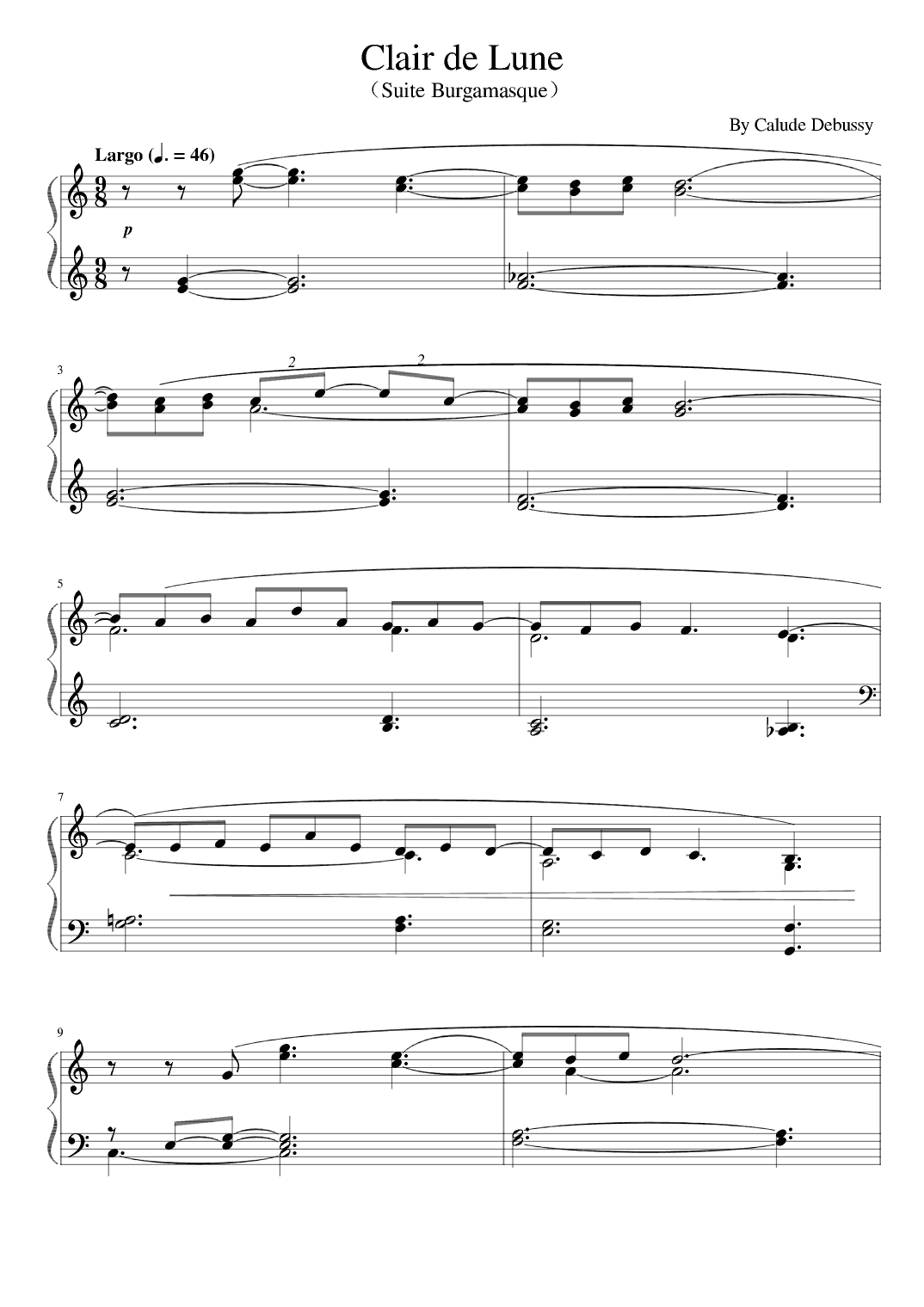 Claire De Lune - (Suite Burgamasque)- For Easy Piano - Claude Debussy (arr. poon)