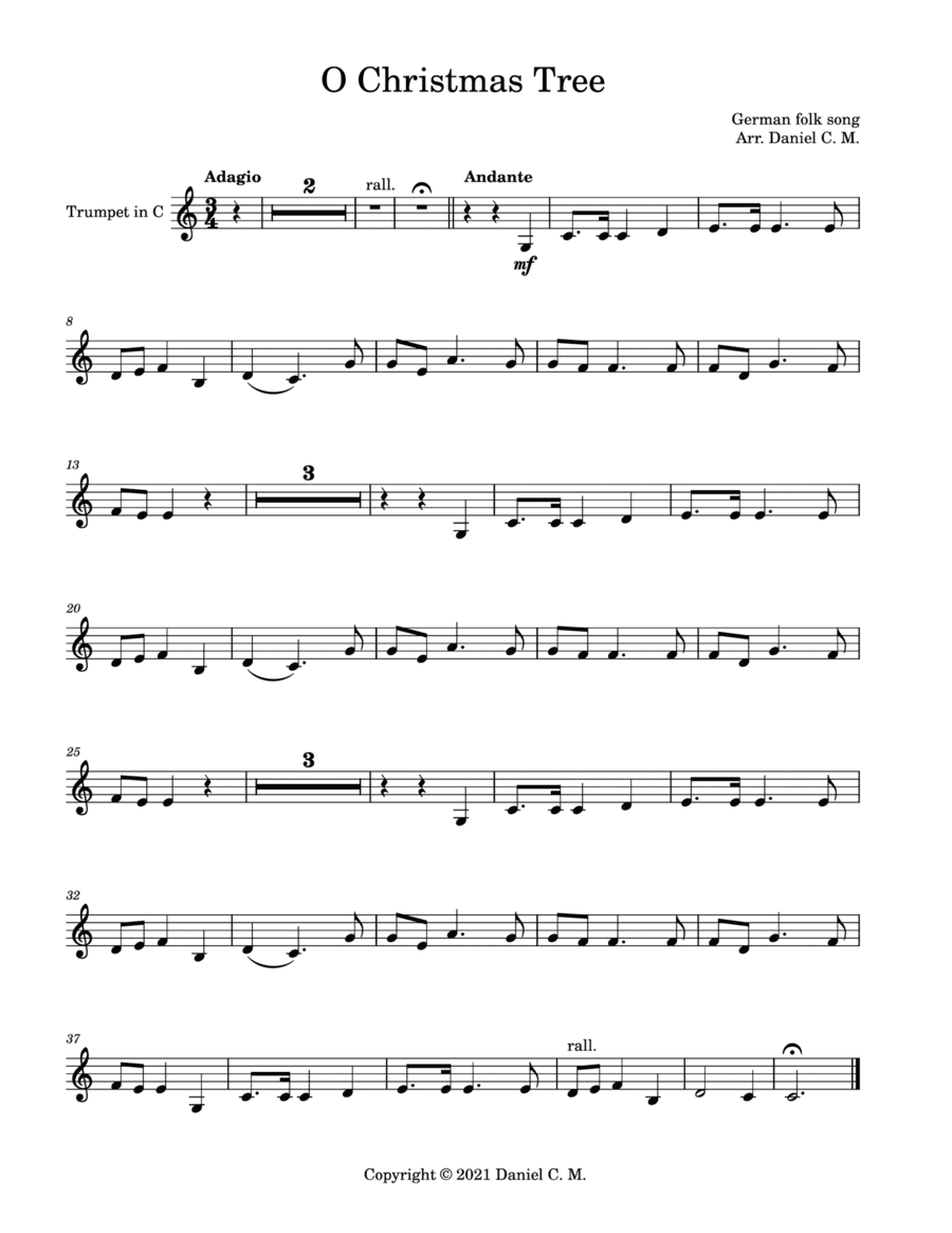 O Christmas Tree for C trumpet and piano (easy) (arr. Daniel C. M.)