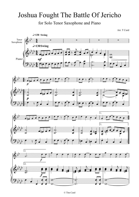 Joshua Fought the Battle of Jericho for Solo Tenor Saxophone and Piano (arr. trad.)