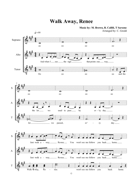 Walk Away Renee (arr. Christine Grodd)