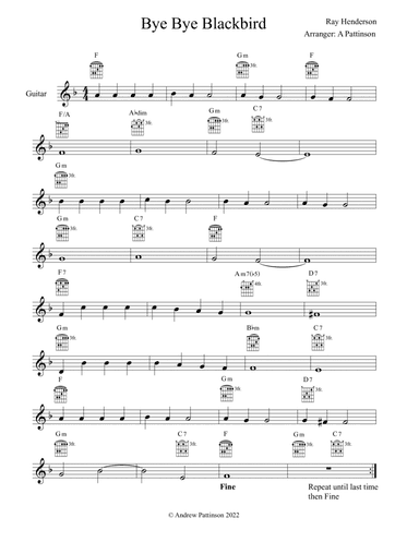 Bye Bye Blackbird for Guitar (No Tab) (arr. Andrew Pattinson)