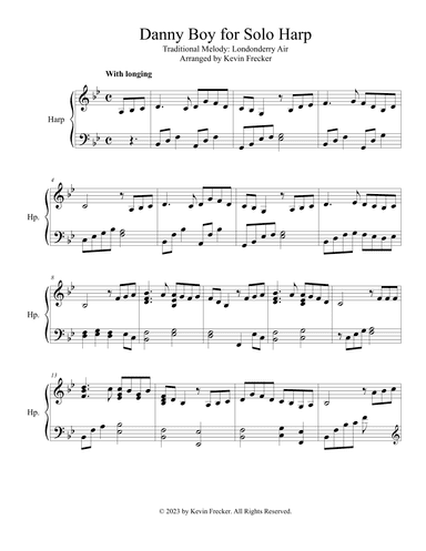 Danny Boy for Solo Harp (arr. Kevin Frecker)