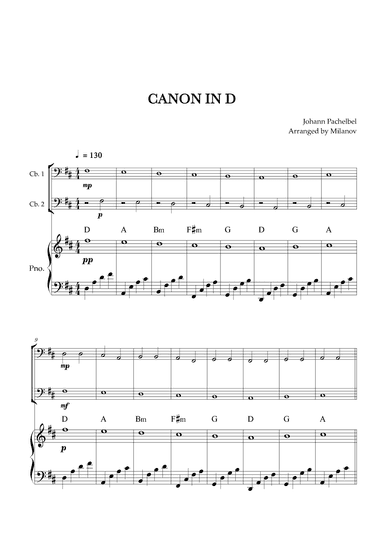 Canon in D | Pachelbel | String Bass Duet | Piano accompaniment (arr. Milanov)