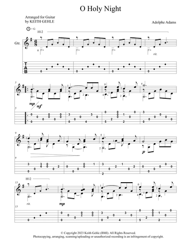 "O Holy Night" for solo classical fingerstyle guitar (+TAB) (arr. Keith W. Gehle)